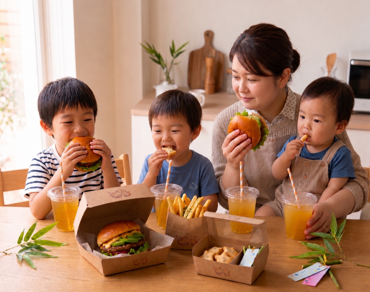 スターライトバーガーを家族で囲んで楽しむ様子
